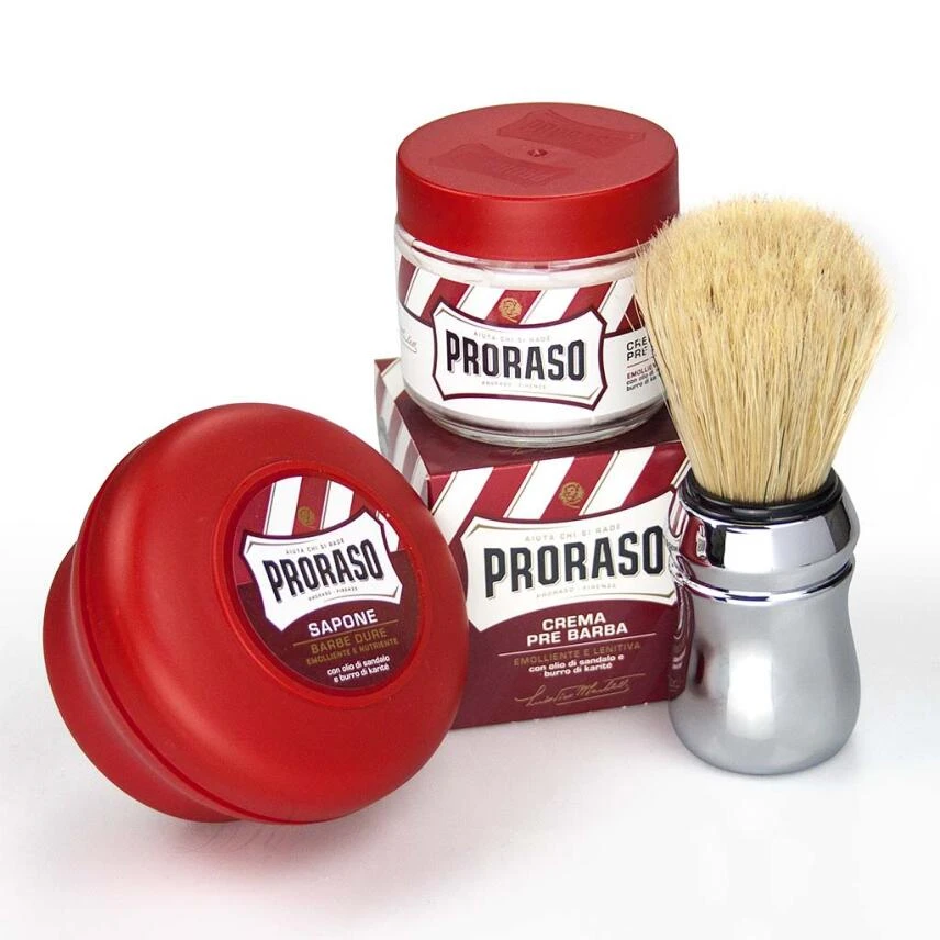 PRORASO Rasur Set Herren - Rot Mit Pre Shave + Rasierseife + Omega Pi 3 PRORASO Rasur Set Herren - Rot Mit Pre Shave + Rasierseife + Omega Pi